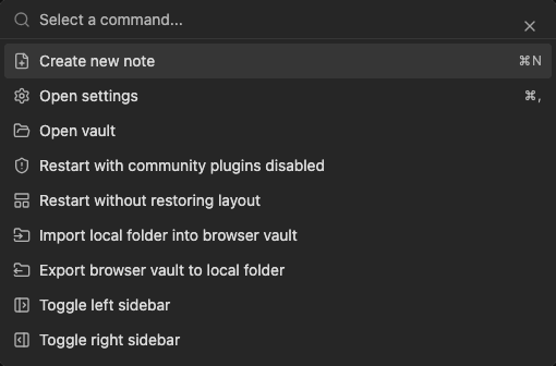 Animated capture of the Lapis Notes command palette narrowing results as a query is typed.
